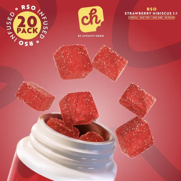 Chew Strawberry Hibiscus 5mg ea | 20-Pack Ratioed RSO Gummies