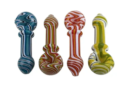 Generic Glass 4" Assorted Color Wigwag Spoon Hand Pipe
