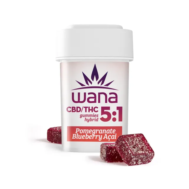 Wana Pomegranate Blueberry Acai 5mg ea | 20-Pack | 5:1 THC:CBD Ratioed Gummies