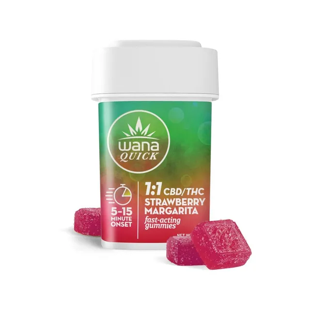 Wana Strawberry Margarita 5mg ea | 20-Pack | 1:1 THC:CBD Fast-Acting Ratioed Gummies